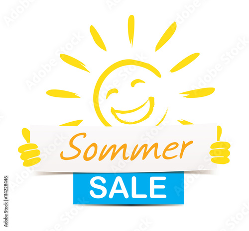 Sommer SALE - Fröhliche Doddle-Sonne hält Angebotsschild