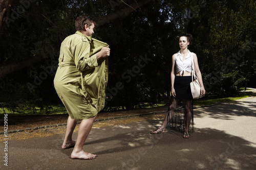 Fotografie Pervert exhibitionist harassing in city park