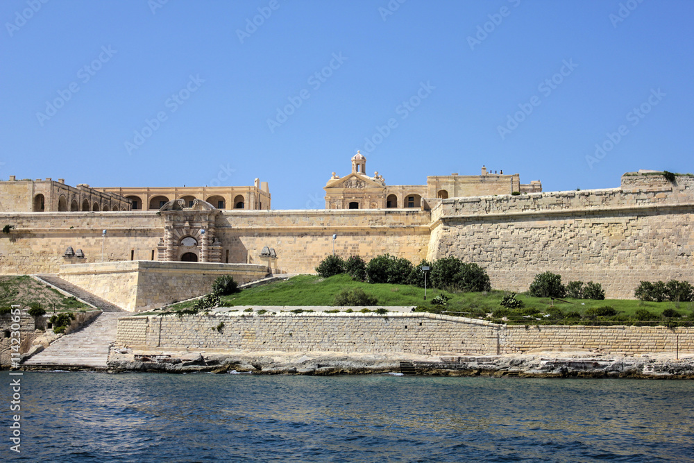 The city walls of Valletta with old castle