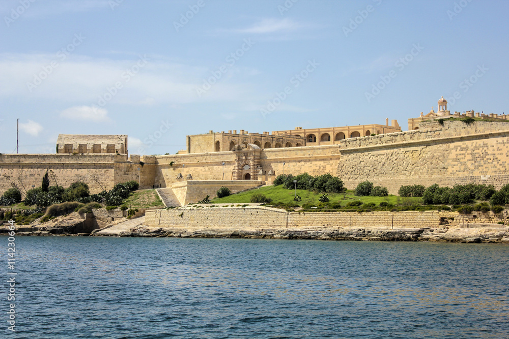 The city walls of Valletta with old castle