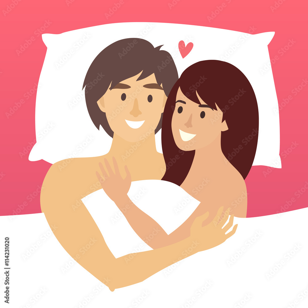 Couple in bed vector. Happy family couple illustration. African ...