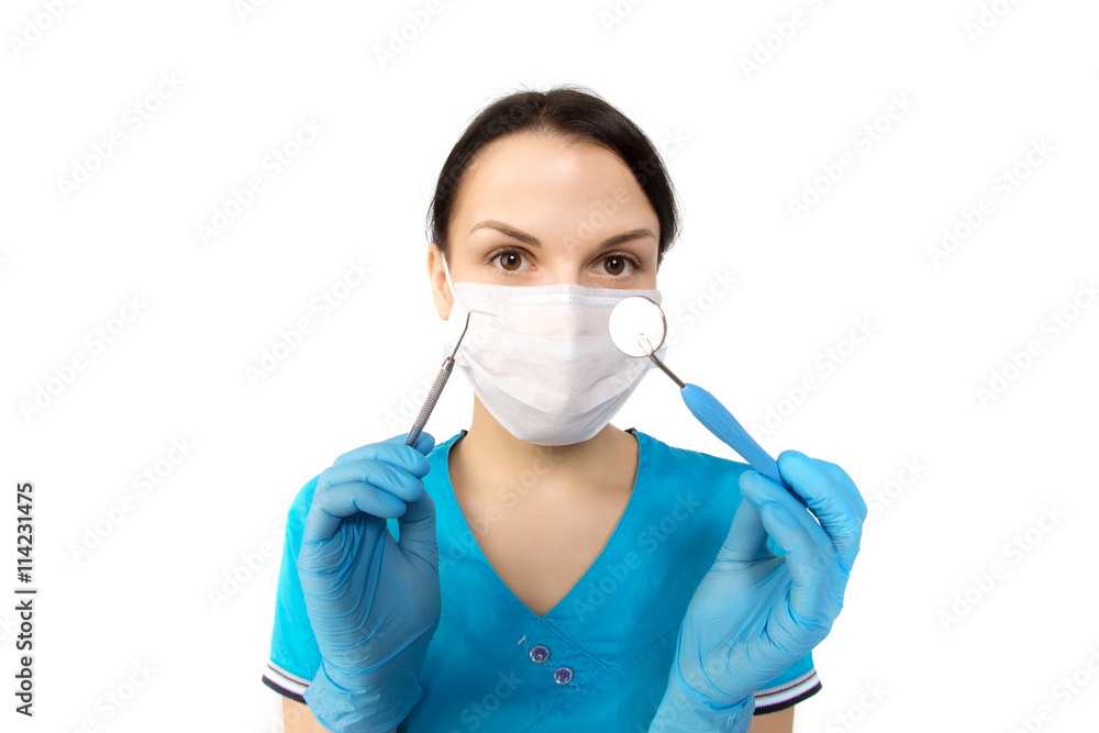 Dentist with tools. Concept of dentistry, whitening, oral hygien Dentist with tools. Concept of dentistry, whitening, oral hygien