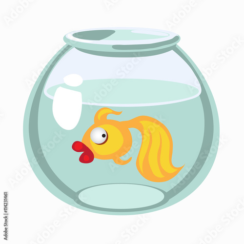 Cartoon golden fish in aquarium