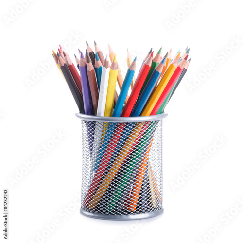 colors pencils in a basket container