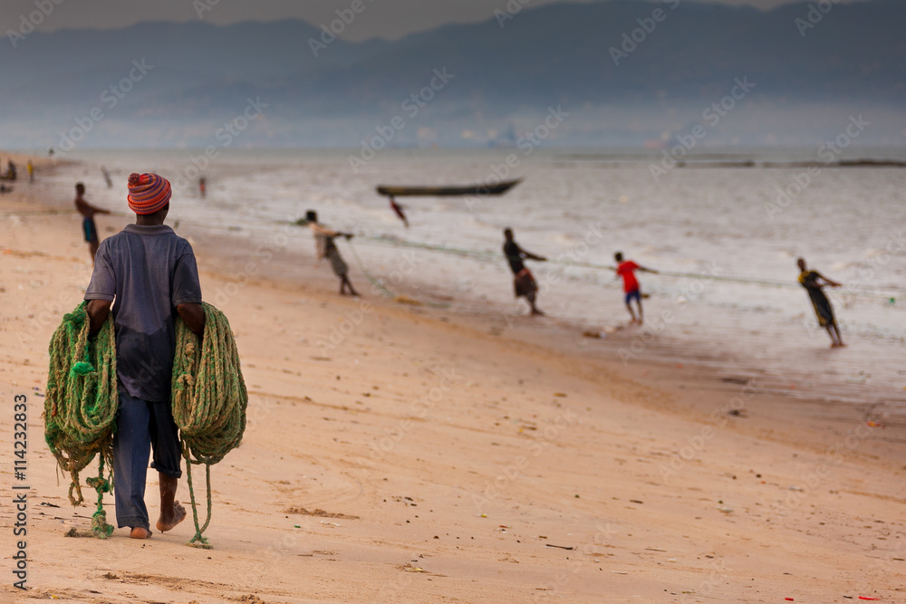 Sierra Leone, West Africa, the beaches of Yongoro - obrazy, fototapety, plakaty 