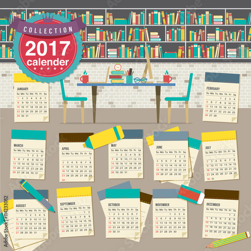 2017 Calendar Starts Sunday Education Concept Vector Illustration.