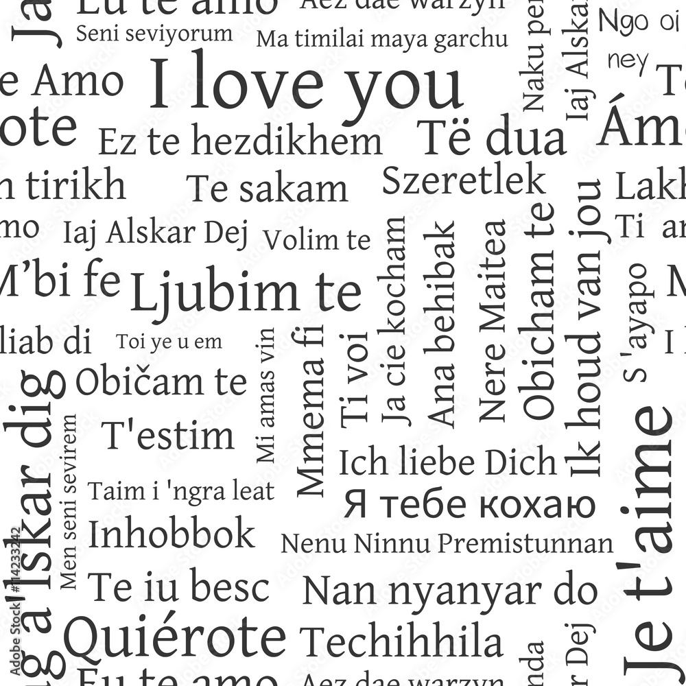 Word cloud pattern. Phrase I love you in different languages of the world. Vector seamless background on white. Word cloud pattern. Phrase I love you in different languages of the world. Vector seamless background on white.