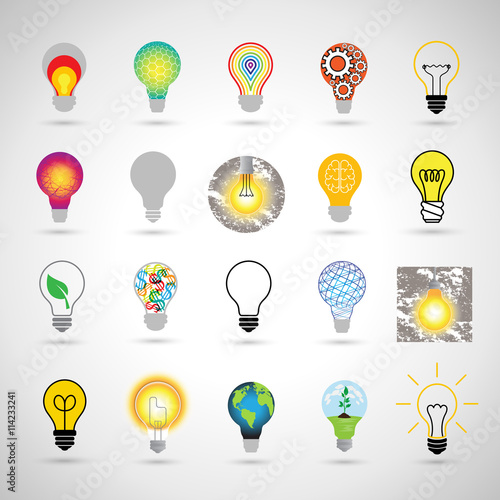 Bulb Icons Set - Isolated On Gray Background. Vector Illustration, Graphic Design.