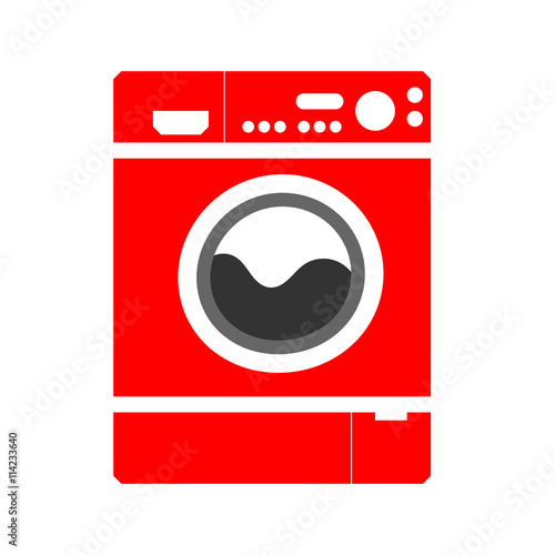 red washing machine in flat style. Isolated on white background