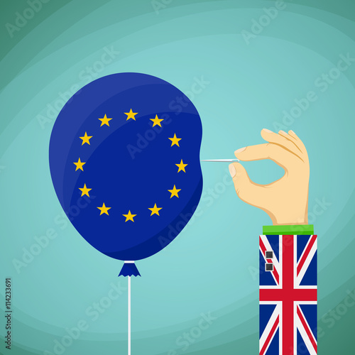 Briton with a needle in his hand and a balloon with the flag of
