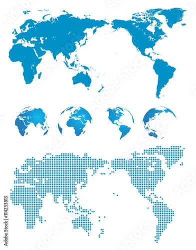 Set of World map and globes