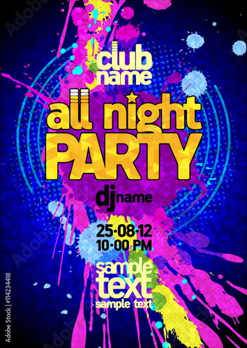Fresh blue all night party design mock up