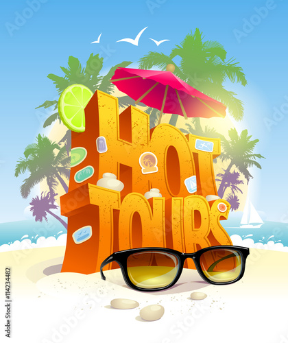 ot tours vector design against tropical beach