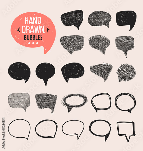 Set of hand drawn speech bubbles. Vector design elements.