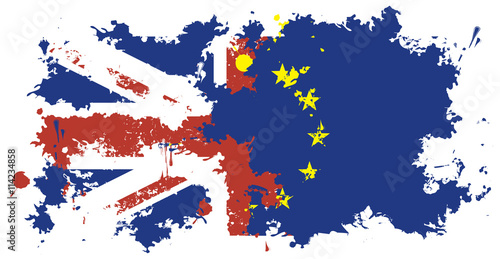 brexit. Flag of Britain and the European Union from stains and splashes at the time of discharge