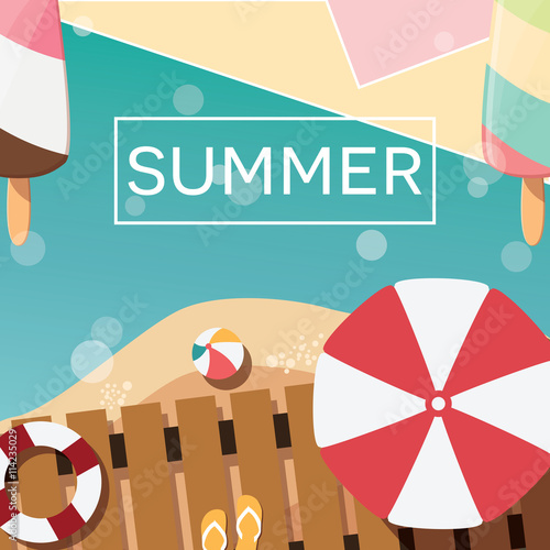 Modern typographic summer poster design with ice cream, beach an