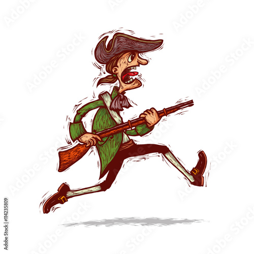 American patriot minuteman running with a musket in his hand
