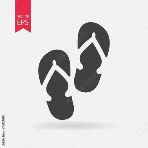 Beach slippers icon. Flip flops sign isolated on white background. Flat design style. Vector illustration.