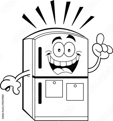 Black and white illustration of a refrigerator with an idea.
