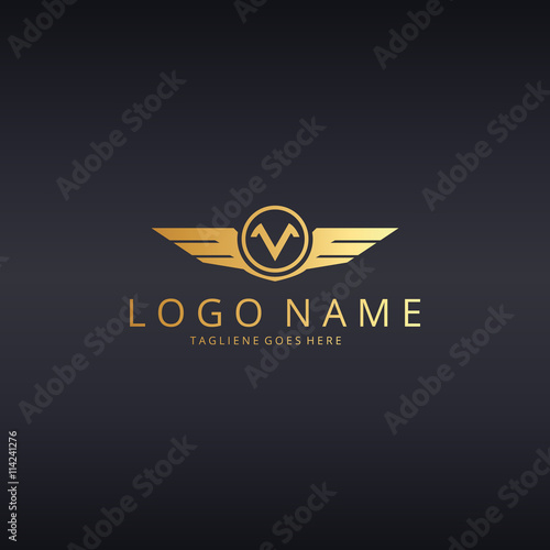 V letter logo. Wings logotype