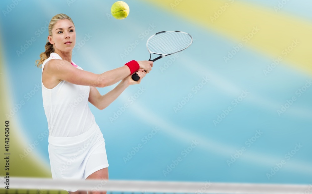 Fototapeta premium Composite image of athlete playing tennis with a racket 