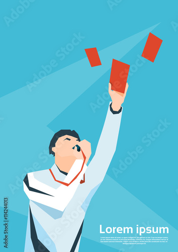 Football Referee Whistle Show Red Card
