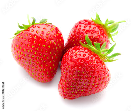 Strawberries with leaves  isolated on a white background.