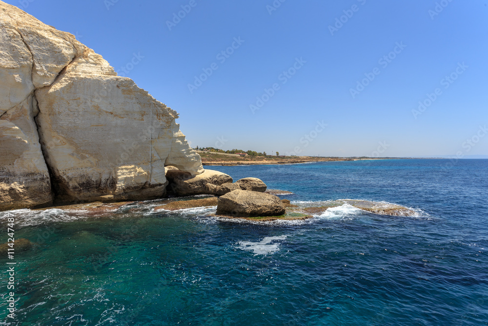 Waves and cliff at Rosh Hanikra reserve Waves and cliff at Rosh Hanikra reserve