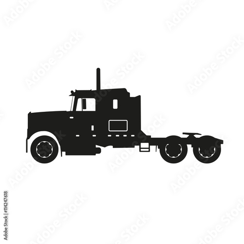 Black silhouette of a tractor truck on a white background