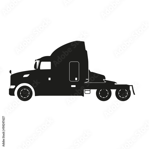 Black silhouette of a tractor truck on a white background