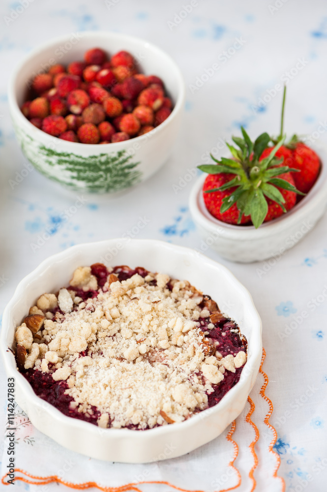 Rhubarb, strawberry and cherry crumble Rhubarb, strawberry and cherry crumble