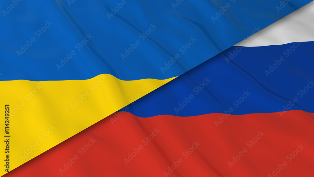 Flags of Ukraine and Russia Split Ukrainian Flag and Russian Flag 3D