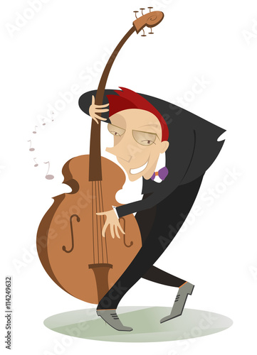 Smiling cellist is playing music 