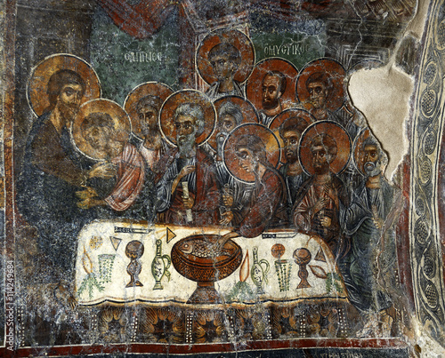 The church Panagia Kera in the village Kritsa from the 13th century decorated quite extraordinary frescoes in the interior, Crete, Greece photo