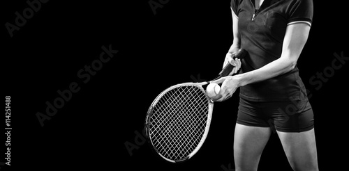 Tennis player holding a racquet ready to serve  © vectorfusionart