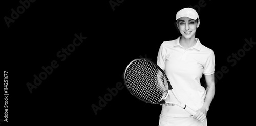 Female athlete posing with tennis racket © vectorfusionart