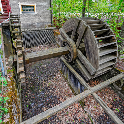 Water wheel with wooden gears photo