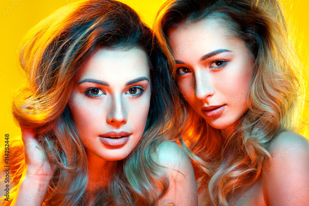 beautiful girls in colorful light beautiful girls in colorful light