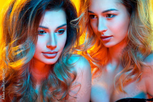beautiful girls in colorful light