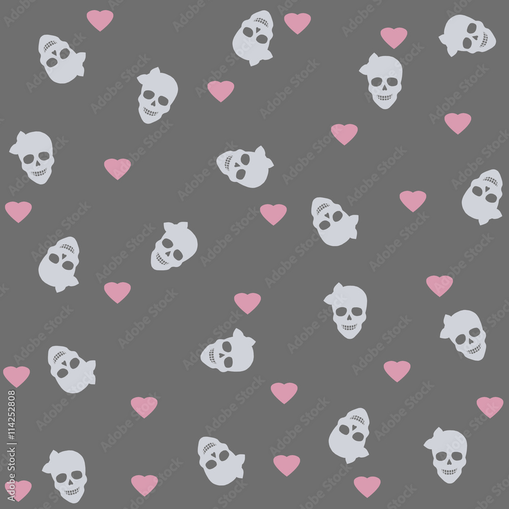 Seamless with hearts and skulls. Seamless with hearts and skulls.