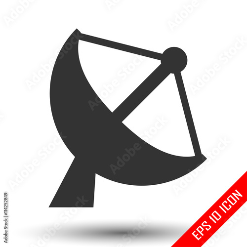 Satellite antenna icon. Satellite antenna simple icon in flat style with shadow on white background. Vector illustration.