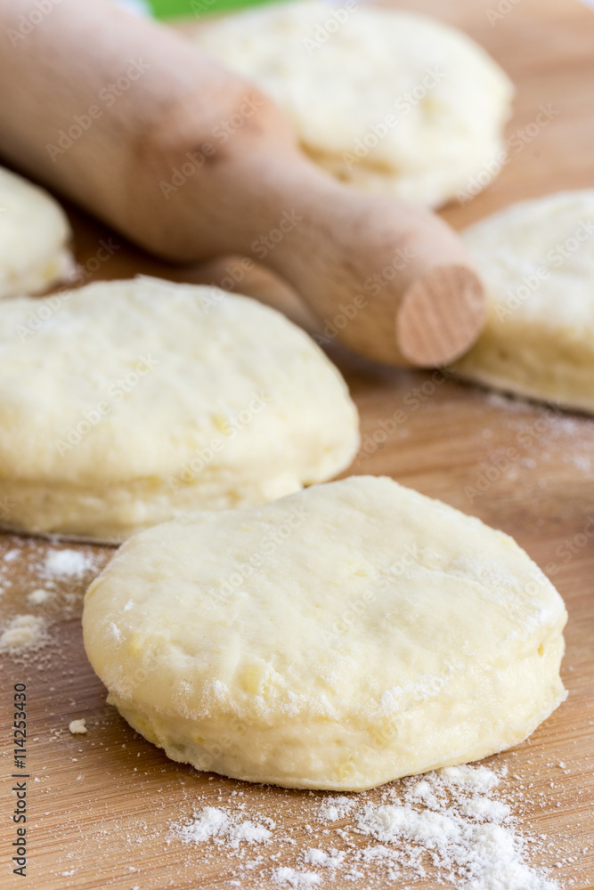Selective focus raw bakery dough