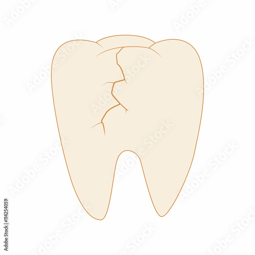 Cracked tooth icon, cartoon style
