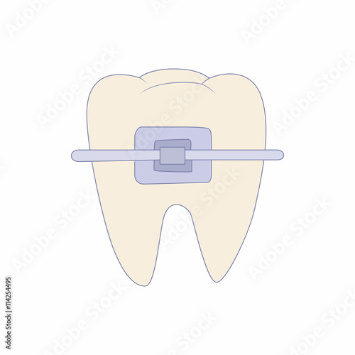Braces on tooth icon, cartoon style