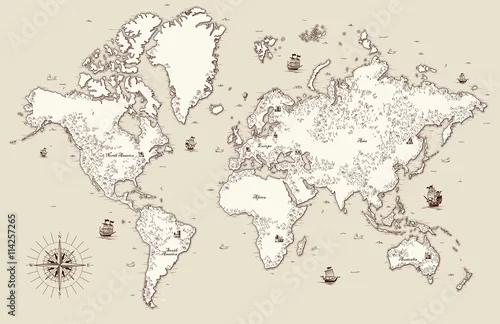 Obraz Szczegółowa mapa Starego Świata z elementami dekoracyjnymi