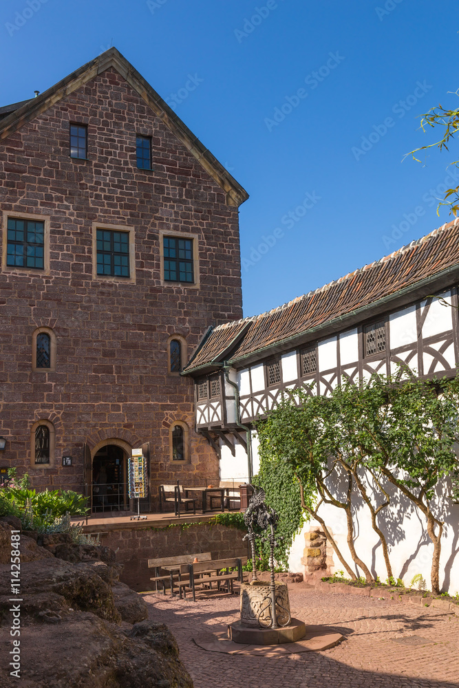 Wartburg Castle, Germany. Yard with a well inside the citadel