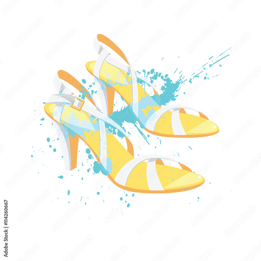 Vector illustration of summer shoes with splash color isolated on white ...