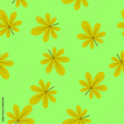 seamless texture chestnut leaf on a bright green background. Perfect for wallpapers  wrapping papers  pattern fills  textile  autumn greeting cards  Thanksgiving Day cards..
