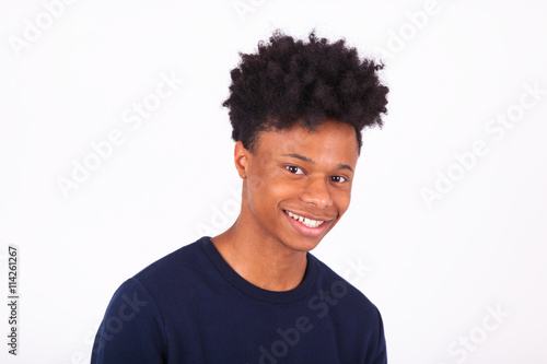 Happy young african american man isolated on white background -