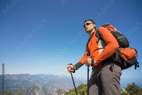 Man hiking in the mountain.